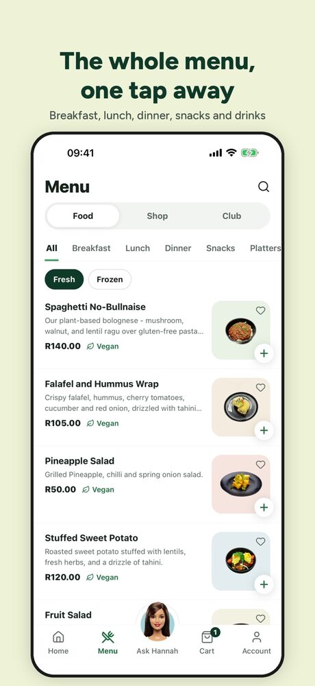 Chilled app: the whole menu